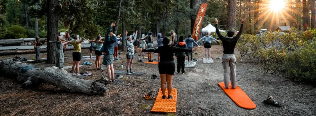 Hikers exercising